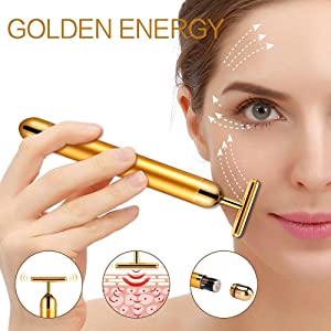 Beauty Bar 24k Golden Pulse Facial Massager, T-Shape Electric Sign Face Massage Tools for Sensitive Skin Face Pull Tight Firming Lift