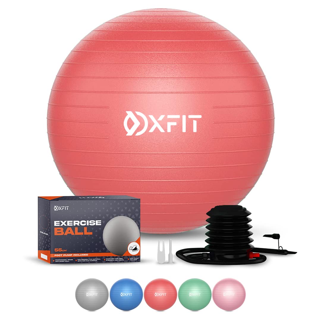 OXFIT Exercise Ball - Anti-Burst 55 to 85cm Yoga Ball with Foot Pump - Gym Ball for Fitness, Pilates, Pregnancy, Labour, Birthing Ball, Swiss Ball – multiple colours