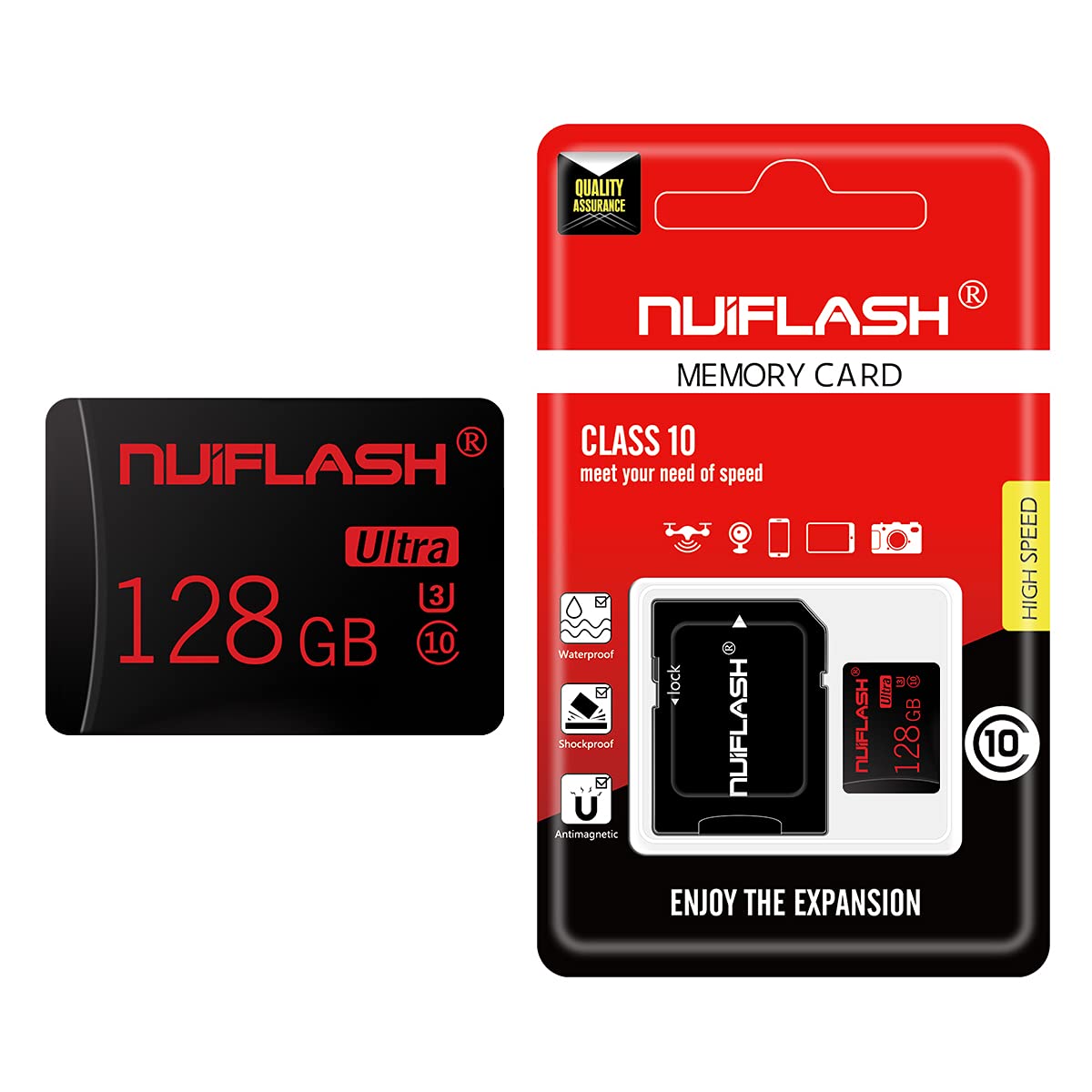 128GB SD Memory Card (Class 10 High Speed) Micro SD Card/TF Memory Card With Adapter for Phone, Dash Came, Surveillance, Camera, Tachograph, Tablet, Computers, Drone