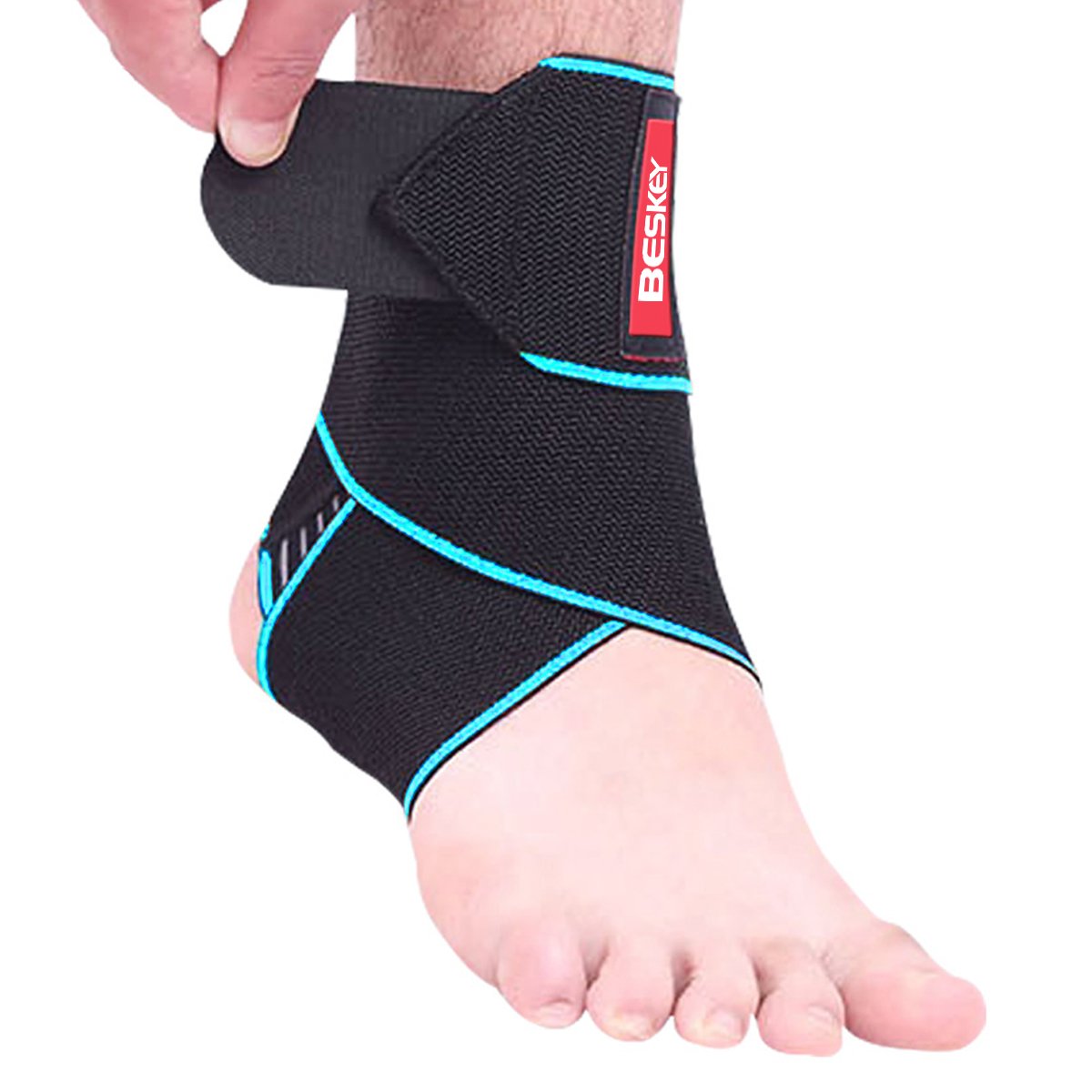 BESKEY Ankle Support Brace Adjustable Breathable Elastic Nylon Material 1 Size Fits all Use for Sports