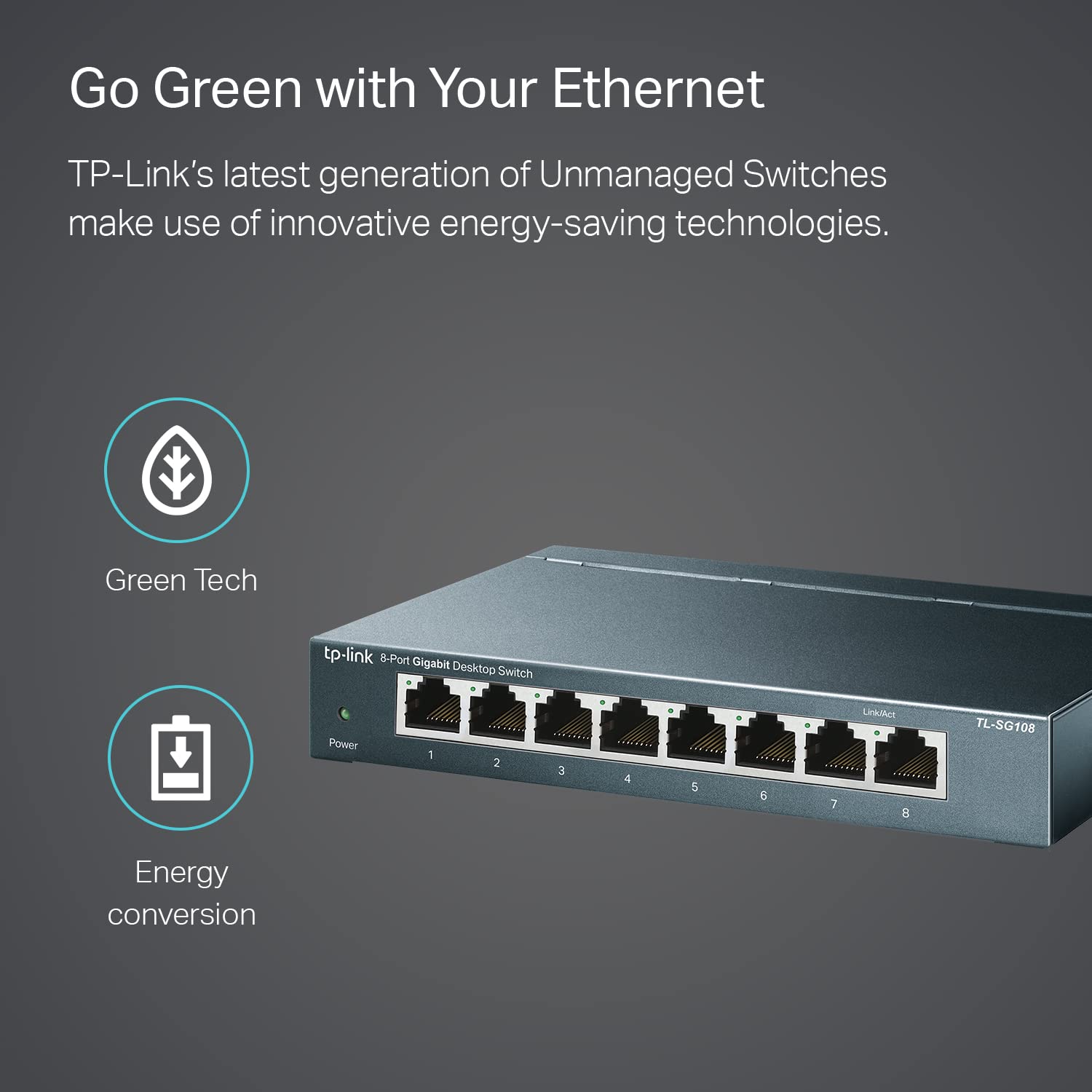 TP-Link 8-Port Gigabit Ethernet Switch, Desktop/Wall-Mount, Steel Case(TL-SG108)
