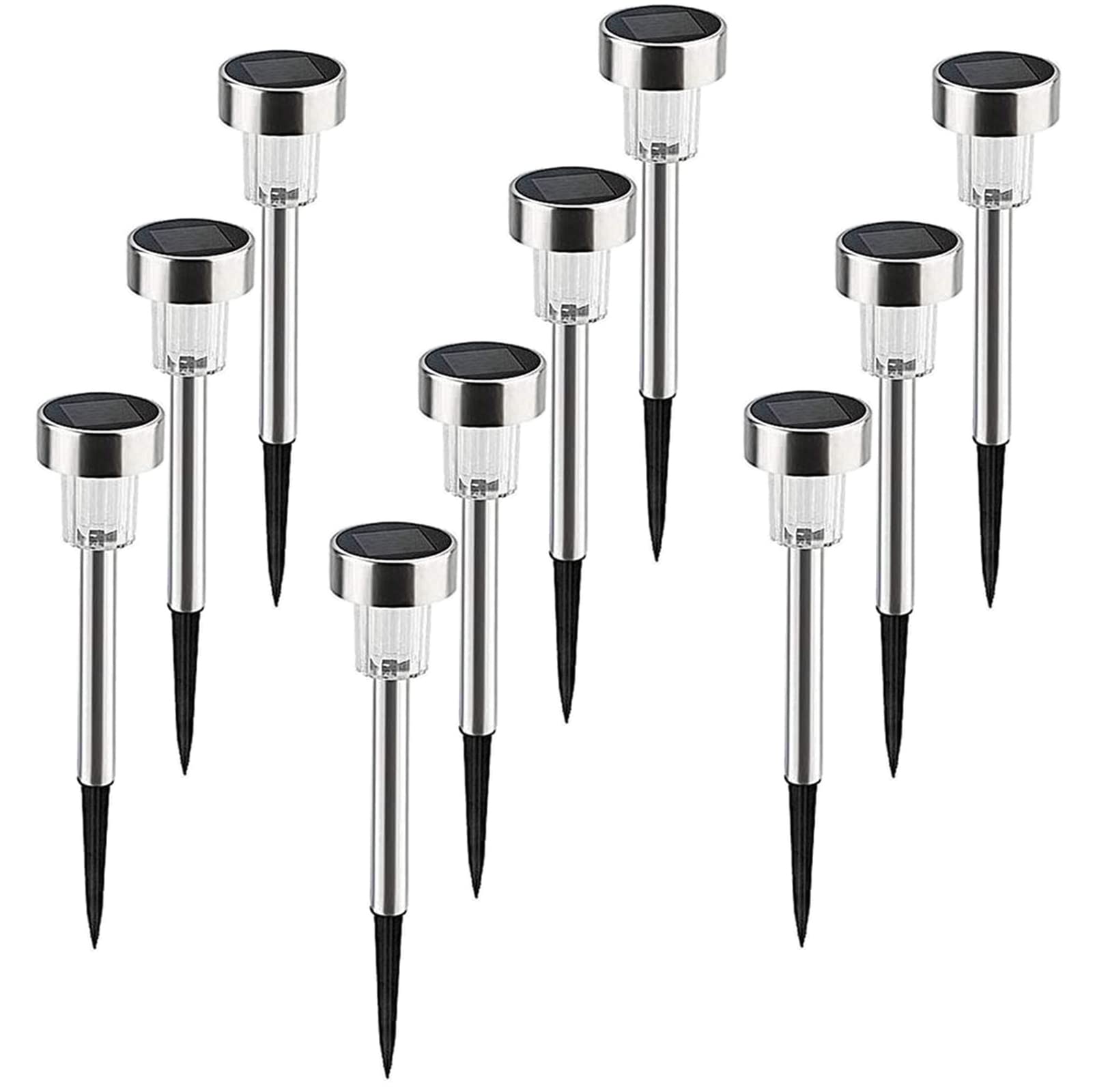 Solar Garden Lights 10 Pack Landscape Pathway Lights Solar Led Lights Lamps Stainless Steel Waterproof Tube Patio Outdoor Security