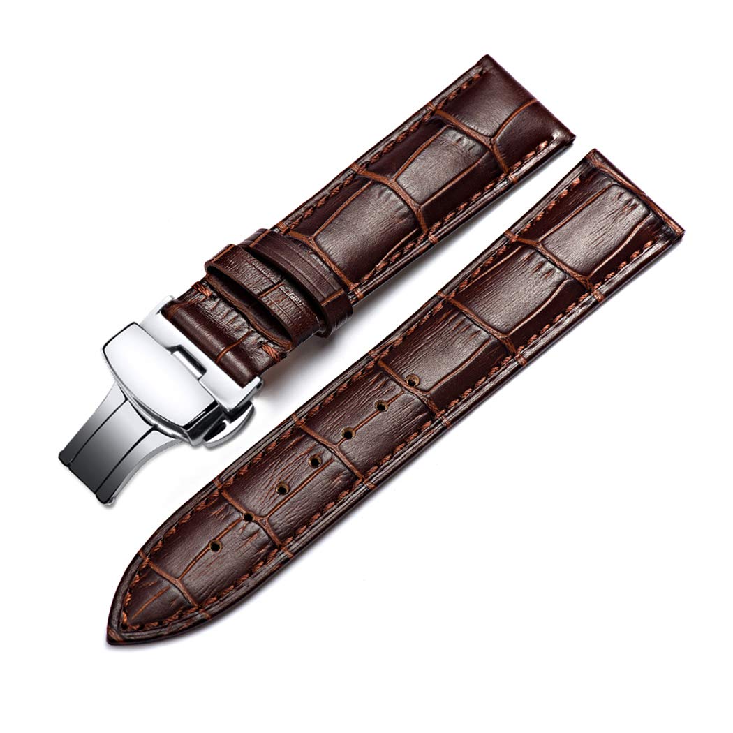 omyzam Watch Strap Fashion Genuine Leather Replacement Band Push Button Butterfly Deployant Clasp Fit for Traditional Watch Sports Watch or Smart Watch