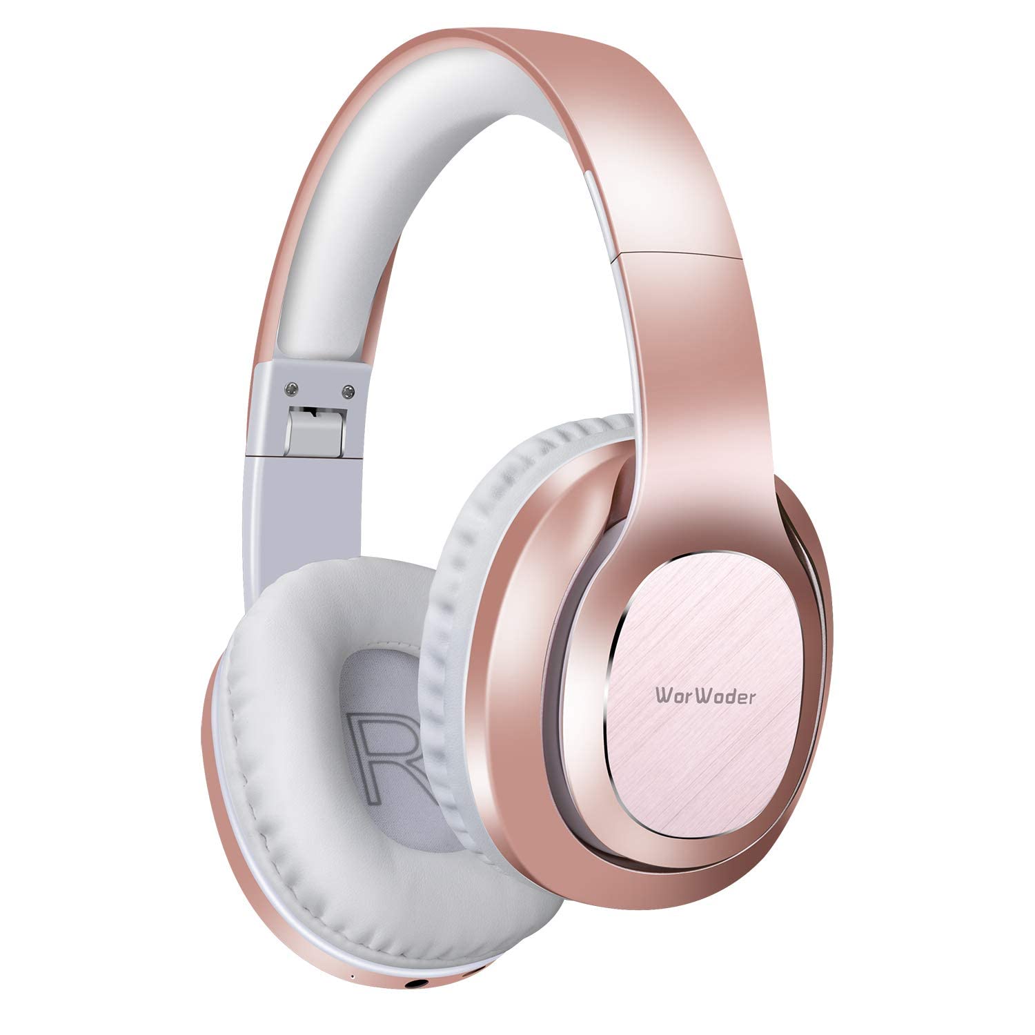 WorWoder Bluetooth Headphones Over Ear, [80 Hrs Playtime] Wireless Headphones, Foldable Hi-Fi Stereo, Soft Memory Protein Earmuffs, Built-in Microphone ＆ Wired Mode for Cellphone PC (Rose Gold)