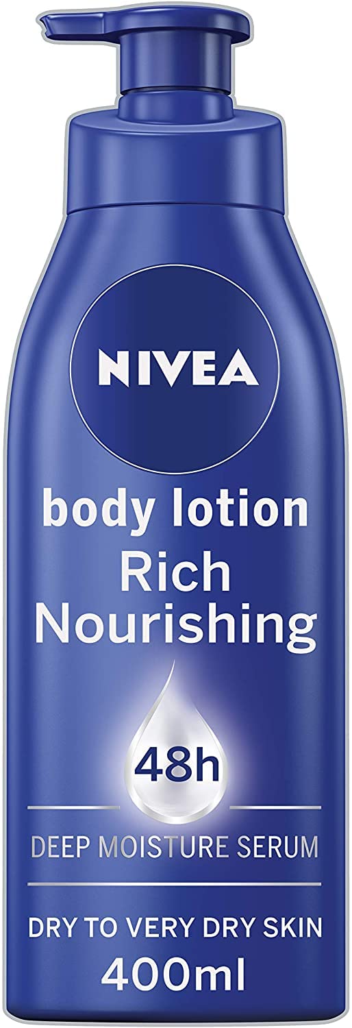 NIVEA Rich Nourishing Body Lotion (400ml), 48hr Replenishing Body Lotion, Intensive Moisturising Cream with Almond Oil, Creamy Hydrating Formula