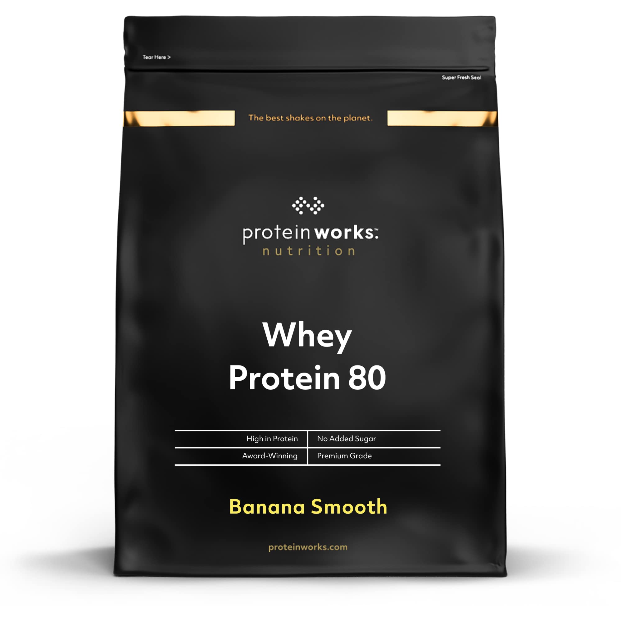 Protein Works - Whey Protein 80 (Concentrate) Powder | 82% Protein | Low Sugar, High Protein Shake | Banana Smooth | 1 Kg