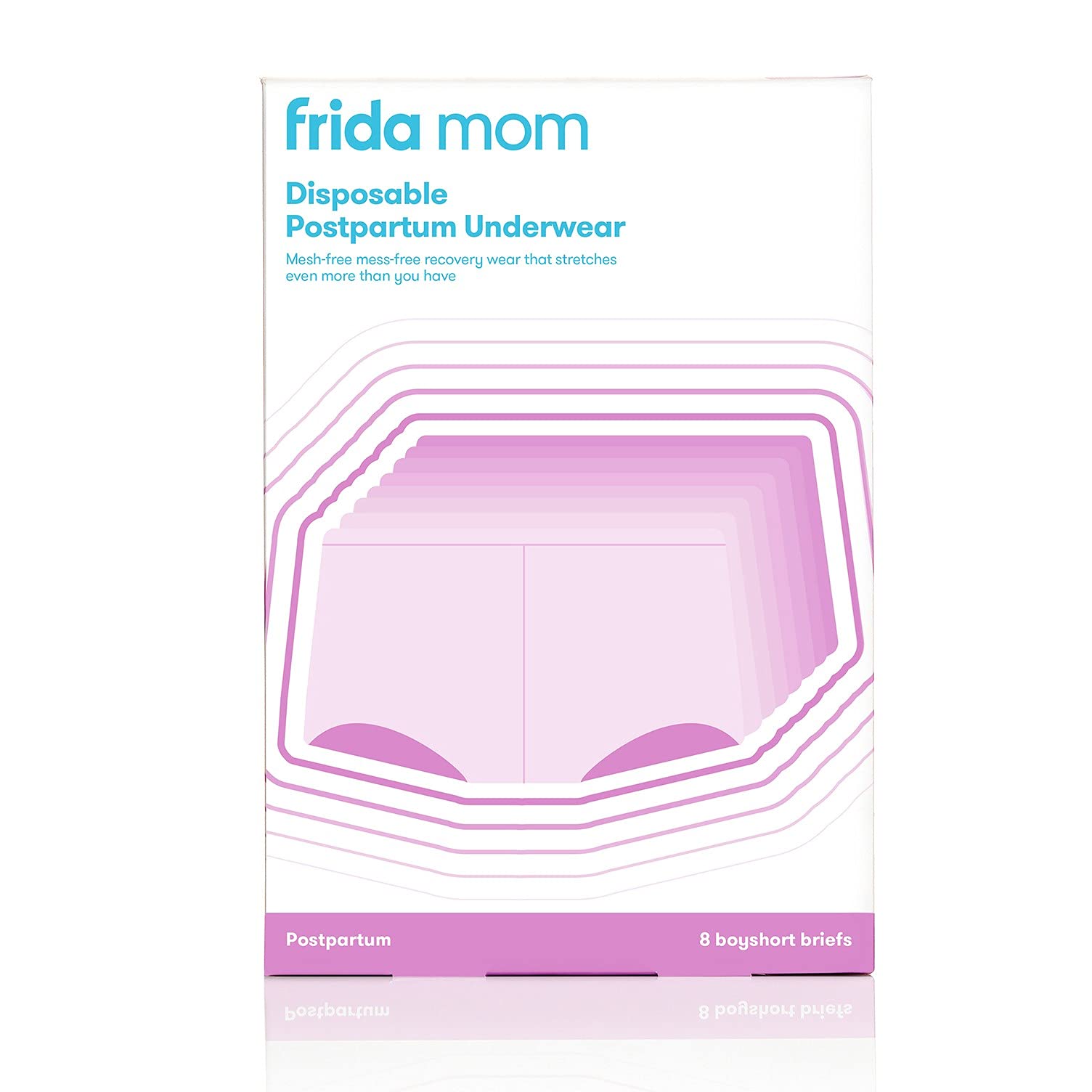 FridaBaby Frida Mom Disposable Postpartum Underwear (Without pad) | Super Soft, Stretchy, Breathable, Wicking, Latex-Free, Boyshort Cut | Regular (8 Count), 28 - 42 Inch