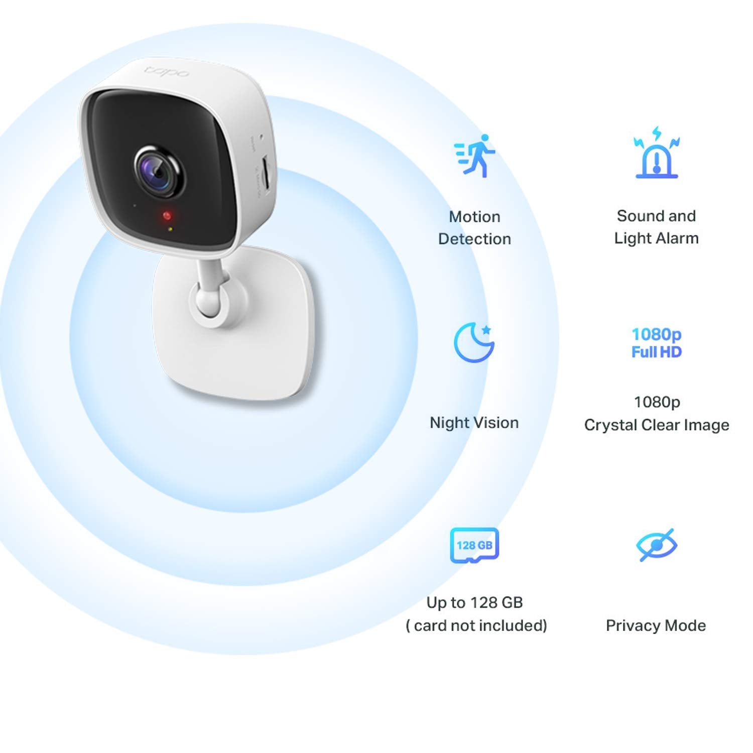 TP-Link Tapo Mini Smart Security Camera, Indoor CCTV, Works with Alexa & Google Home, No Hub Required, 1080p, 2-Way Audio, Night Vision, SD Storage, Device Sharing (Tapo C100)