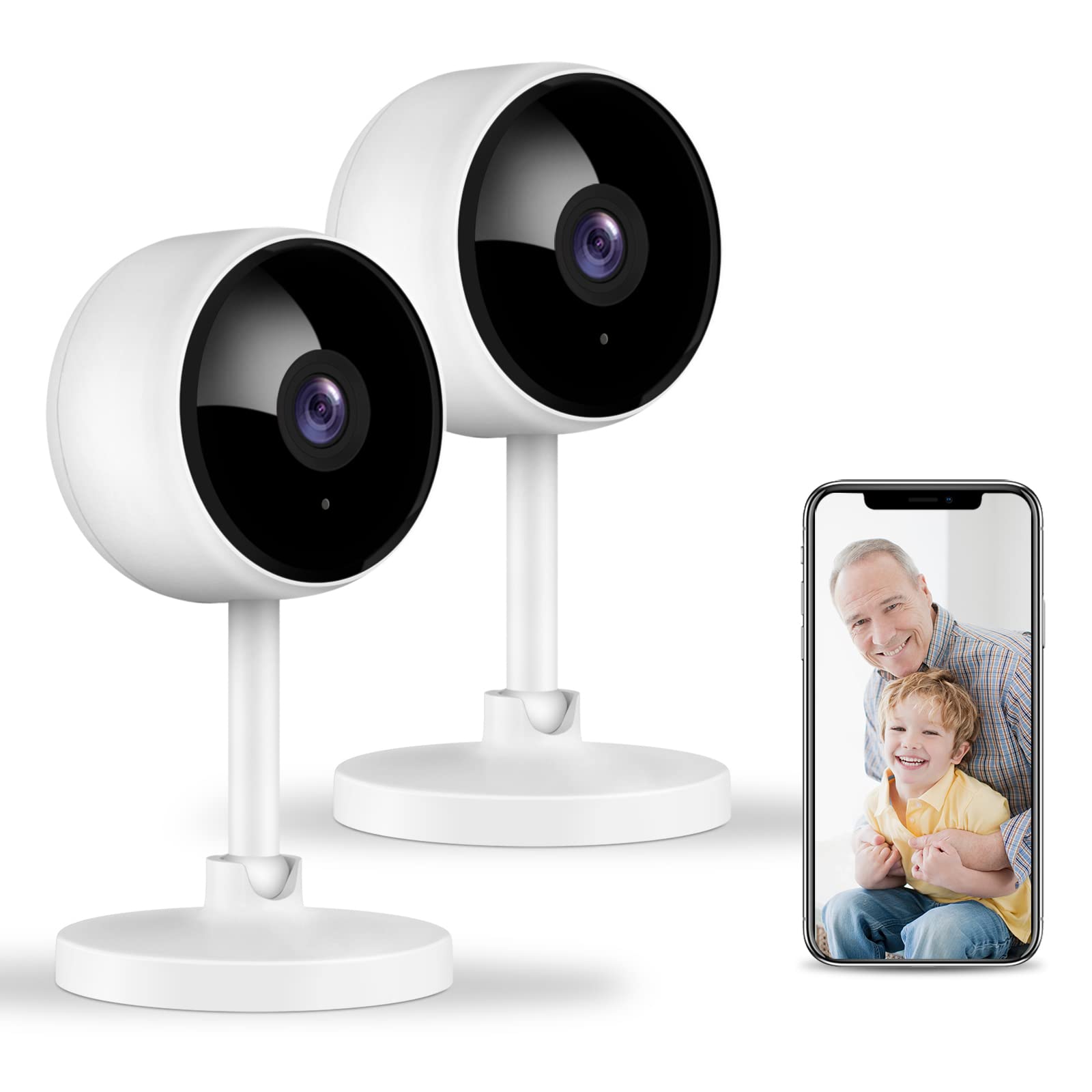 Indoor Security Camera 2 Pack, little elf Wifi Pet Cameras with App for Baby Monitor, IR Night Vision, Motion Detection, Wireless IP Camera with Alexa