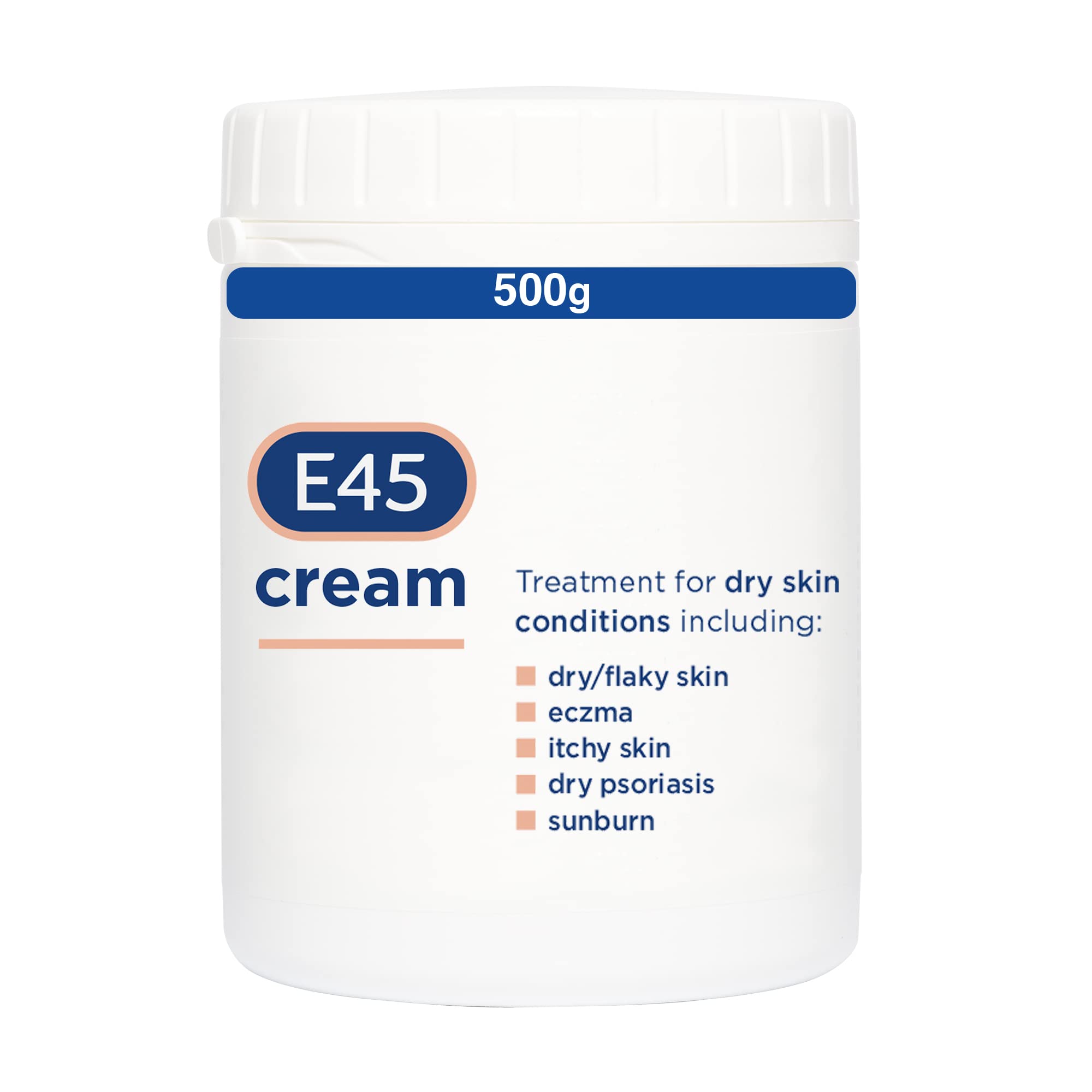 E45 Moisturiser Cream, body, face and hand cream for very dry skin, 500g Tub