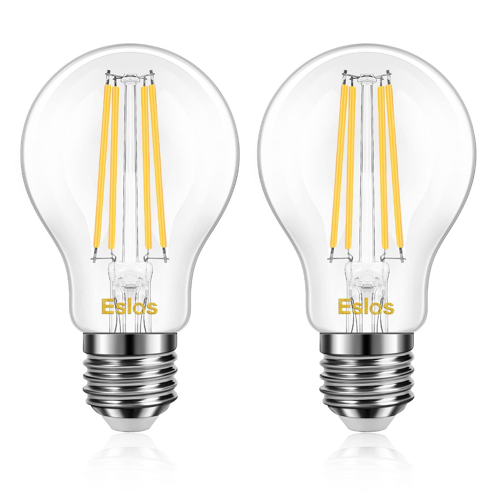 Eslas E27 LED Filament Bulbs, 8W 3000K Warm White 880Lm, A60 LED Edison Screw Light Bulb, 80W Incandescent Equivalent, Not Dimmable 2 Pack [Energy Class E]