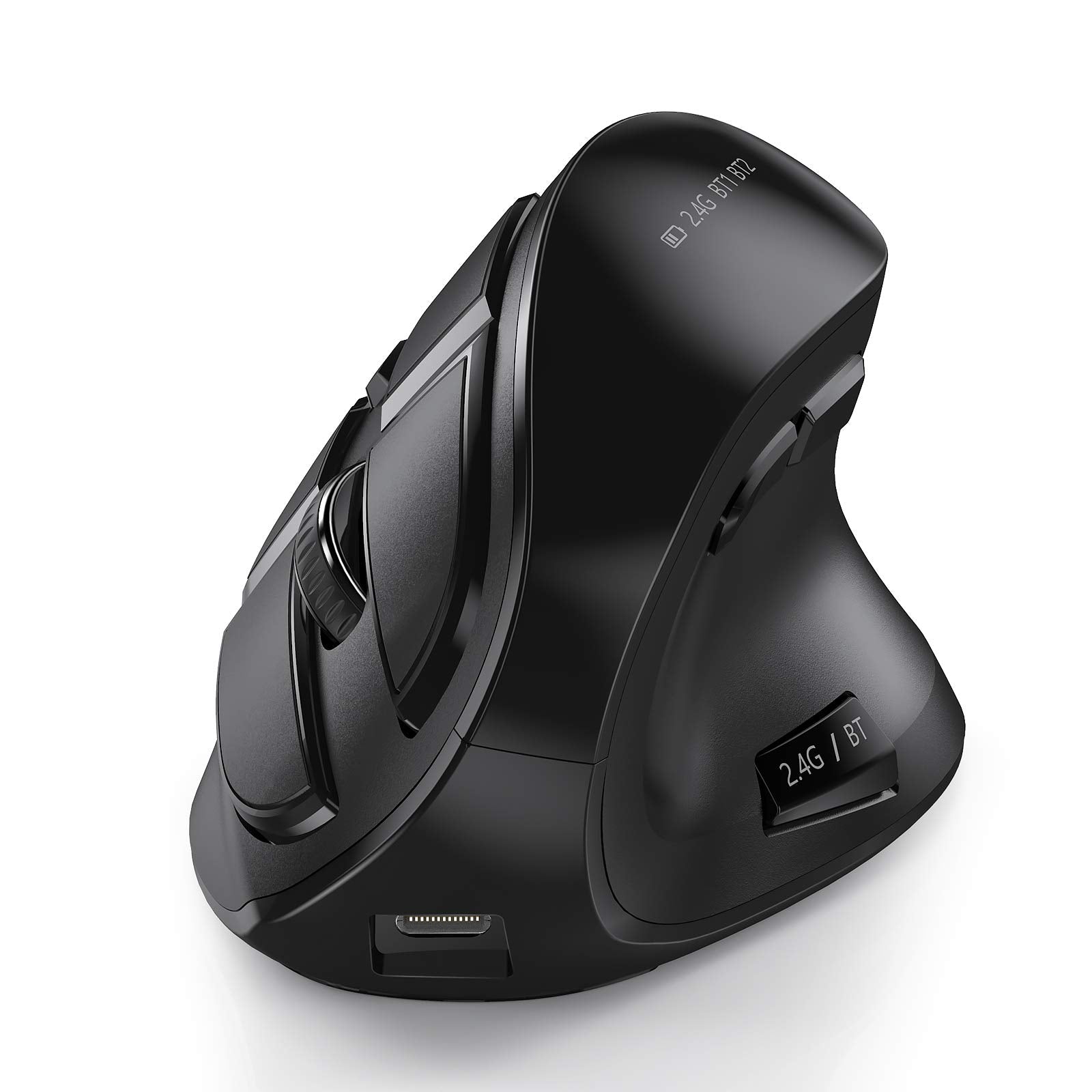 Ergonomic Mouse Wireless, seenda Rechargeable Vertical Mouse for Multi-Purpose (BT3.0 / 5.0 / 2.4GHZ), Ergonomic Mouse Bluetooth for Laptop / PC / Smart TV / Mac / Smartphone / Tablet / iPad - Black
