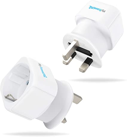 EU to UK Plug Adapter (2 Pack) | 2 x Europe Schuko to UK MyTravelPal® Travel Adaptors With 13A Fuse | Suitable For European & Euro Devices