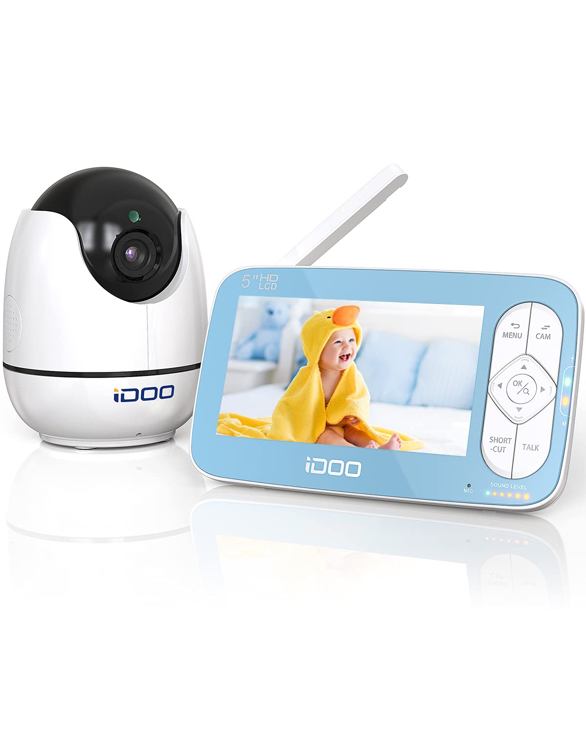 Baby Monitor with Camera, Large 5" 720P HD Display, iDOO Video Baby Monitor with Night Vision Clear Sound, Two-Way Talk, 270M Range, for Elderly Pet Twins