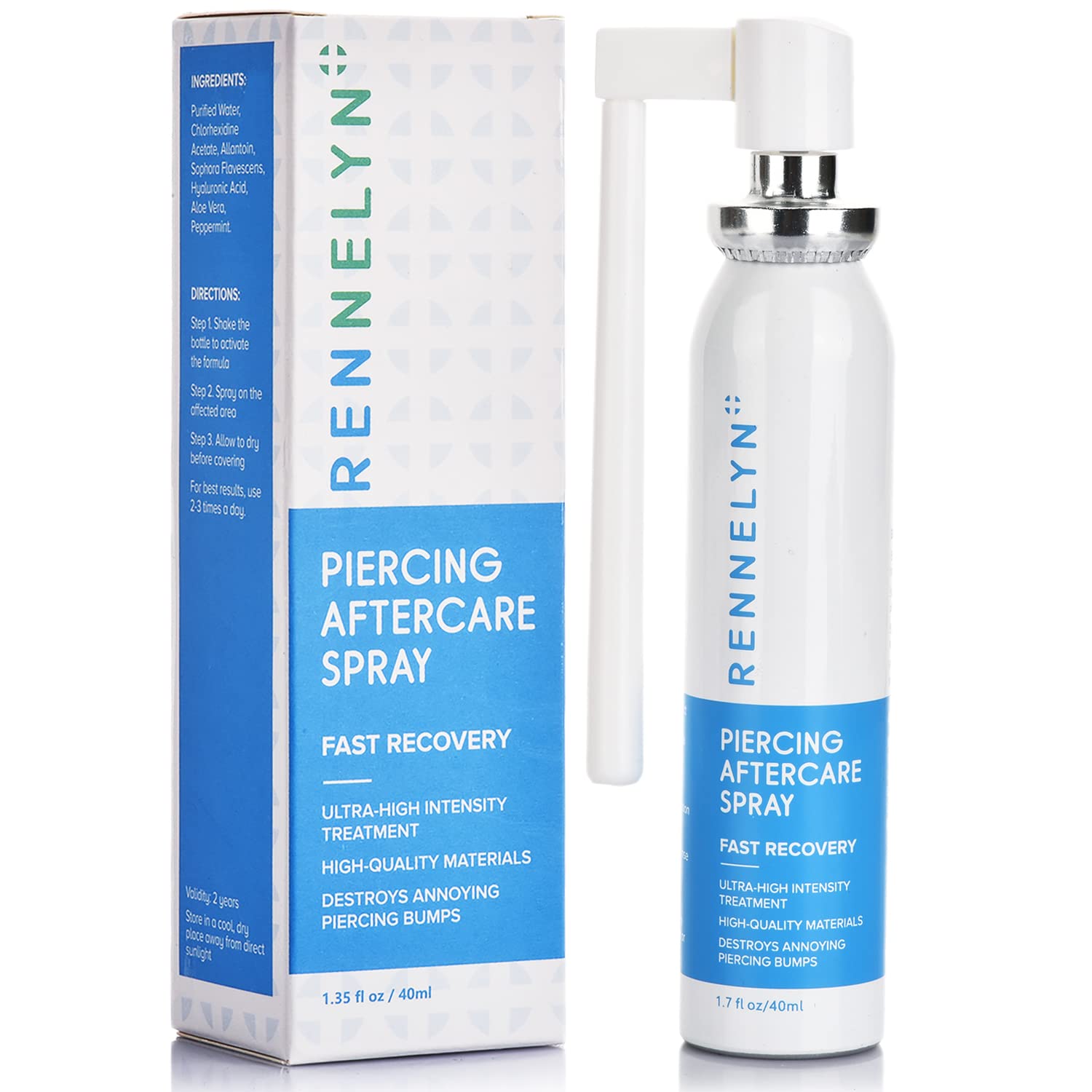 Rennelyn Piercing Aftercare Spray Piercing Cleaning Solution to Shrink Piercing Bumps and Heal New Stretched Piercings Soothing Mist 40ml