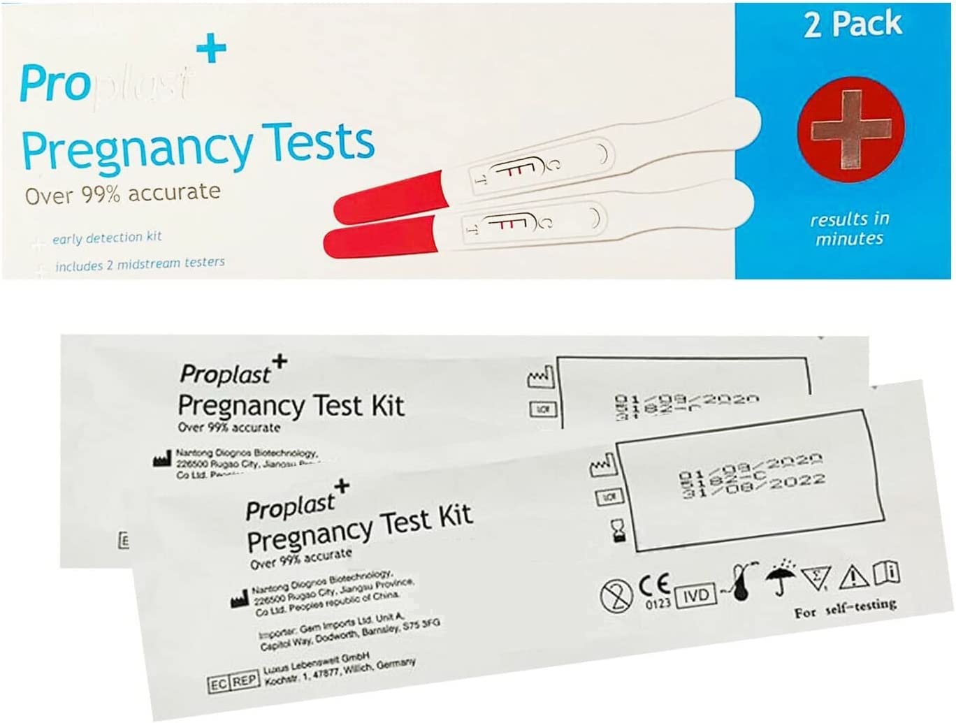 JKG® 2 Pack Early Pregnancy Tests - 99%+ Accurate | Home Early Detection Kit | 2 Midstream Testers | Results in Minutes (Discreet Packaging)