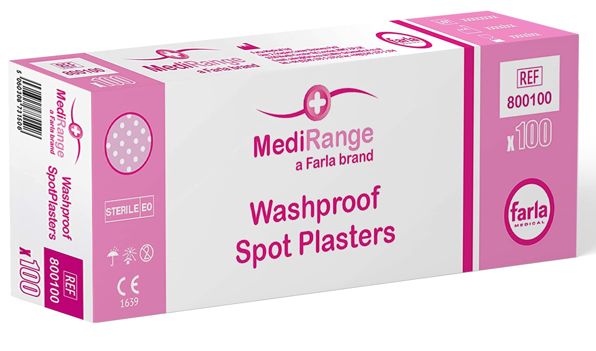 MediRange Washproof Spot Plasters, Sterile Plasters for First Aid Kit, 2.5cm Diameter, Pack of 100