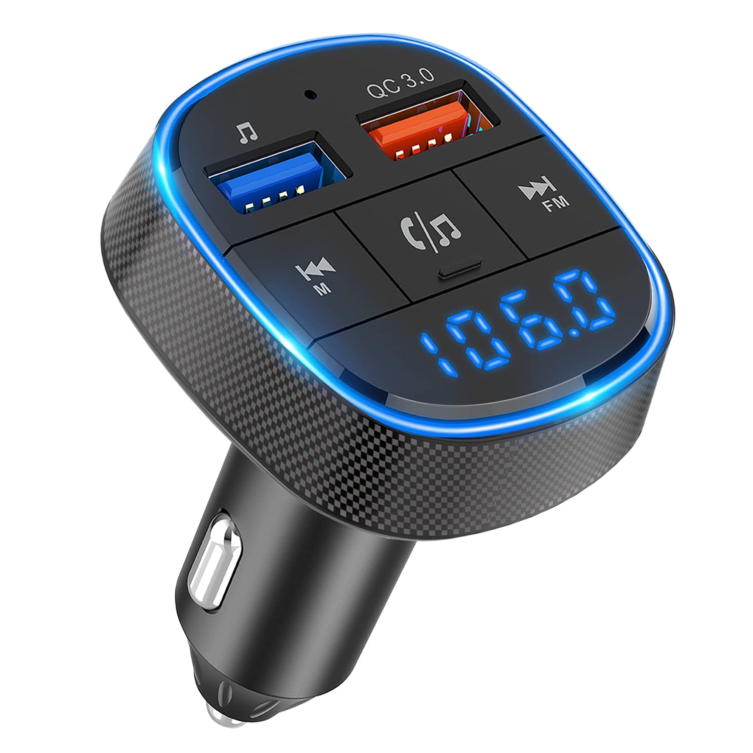 Bluetooth FM Transmitter, Car Radio Audio Adapter with Dual USB Charge Port, MP3 Player Car Charger Support Hands-free Calling, USB Drive, SD Card