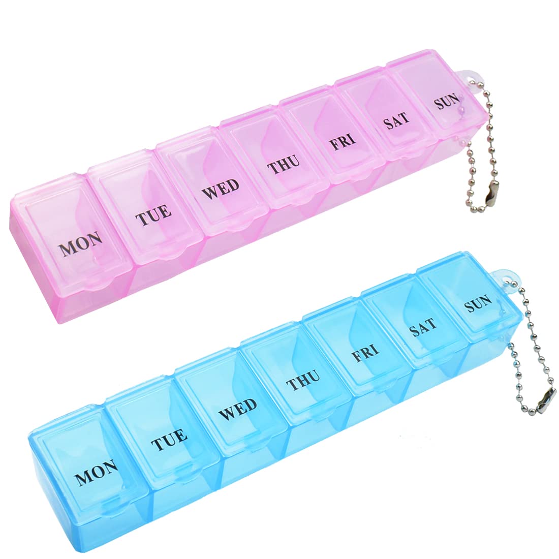 2 Pcs Pill Box Organiser 7 Day One Time a Day Pill Dispenser Storage Case for Medication Supplements Vitamins and Cod Liver Oil