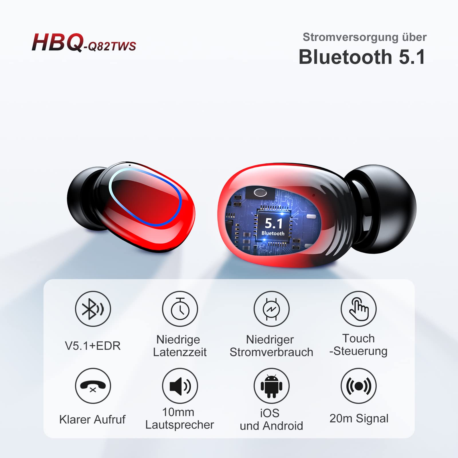 Wireless Headphones,160H Playtime Wireless Earbuds Bluetooth 5.1 Headphones In Ear Headphones HiFi Stereo CVC8.0 Noise Canceling with Built-in Mic IPX7 Waterproof Earphones for Work/Sport