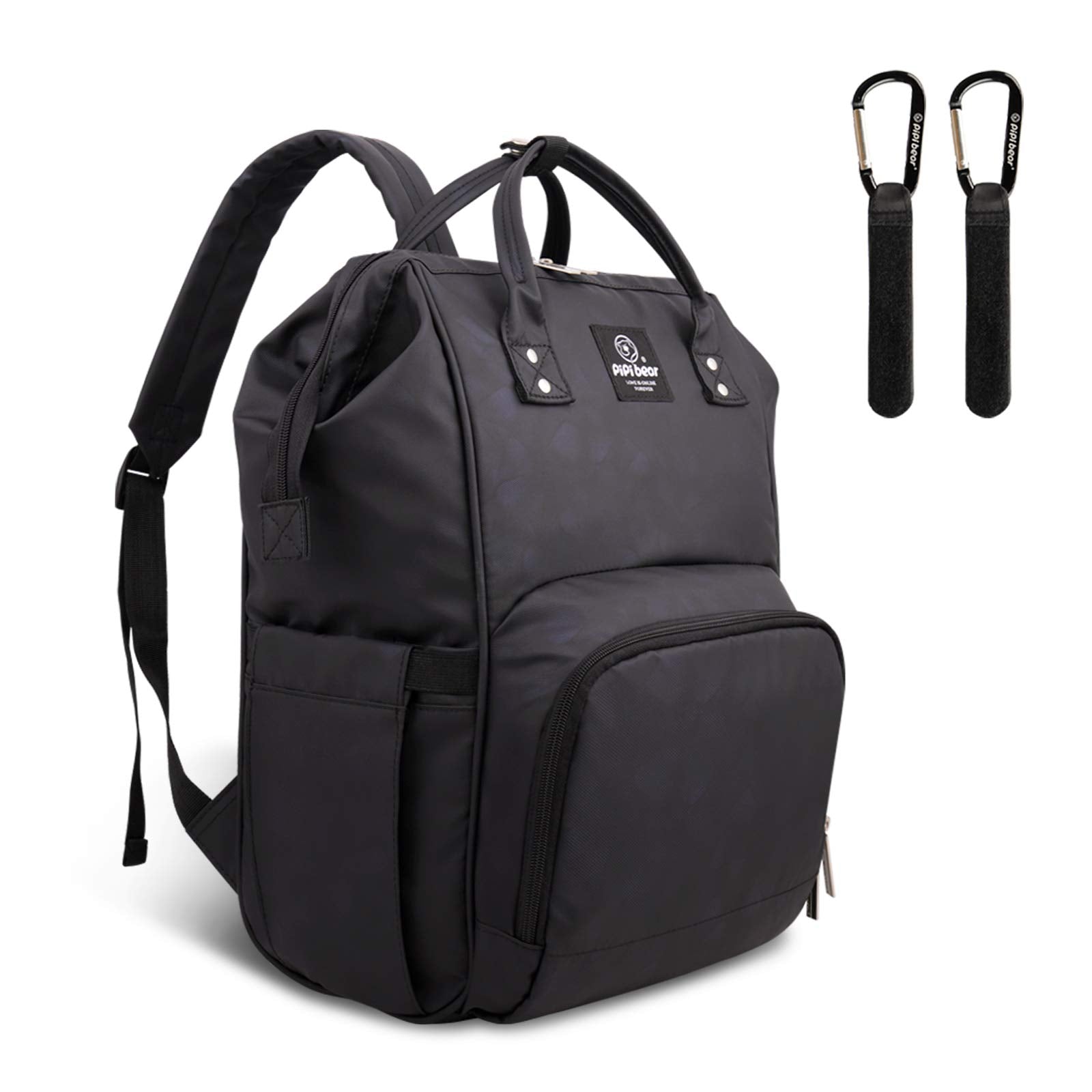 Pipi Bear Changing Backpack Bag Waterproof Baby Changing Bag Cool Nappy Backpack Organizer Large Capacity Diaper Tote Bag (Black)