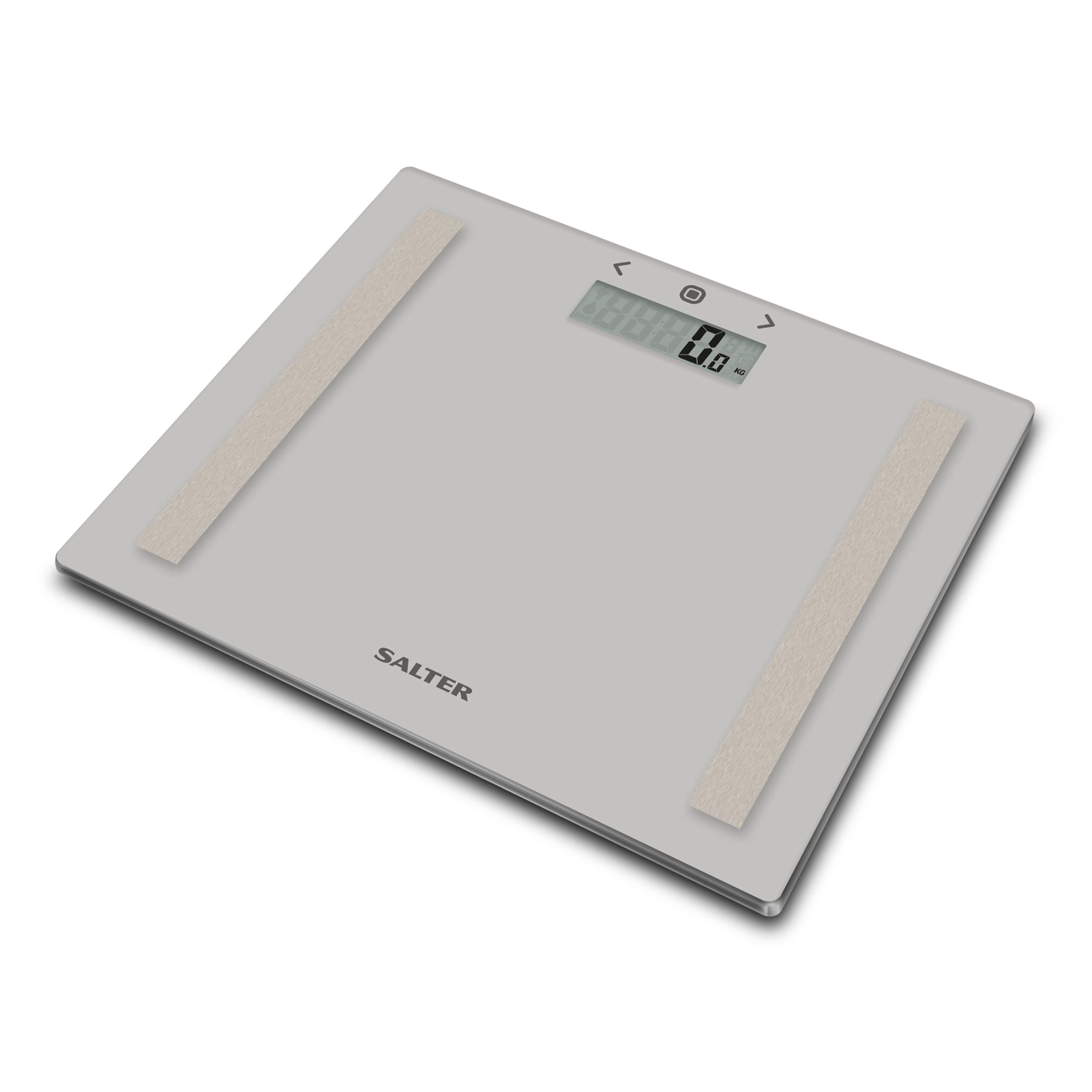 Salter 9113 GY3R Compact Glass Analyser Scale, Digital Bathroom Scale, 150 KG Maximum Capacity, 8 User Memory, Slim Design for Neat Storage, Athlete Mode, Measures Weight, Body Fat/Water & BMI, Grey