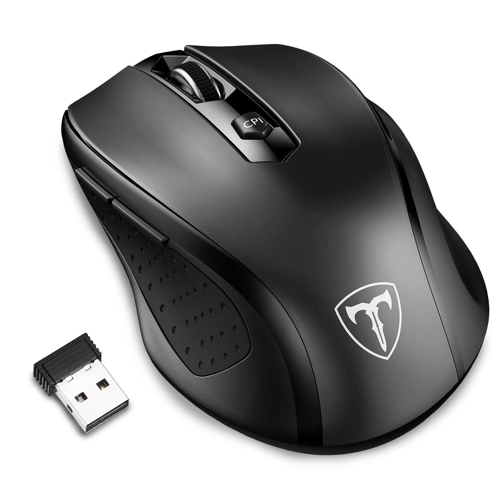 Lionsing Wireless Mouse ,2.4GHz Optical Computer Mouse with USB Receiver, 5 Adjustable DPI Levels, 6 Buttons Cordless Mouse for Laptop , PC, Computer, Desktop,Notebook,Macbook,Chromebook , Black