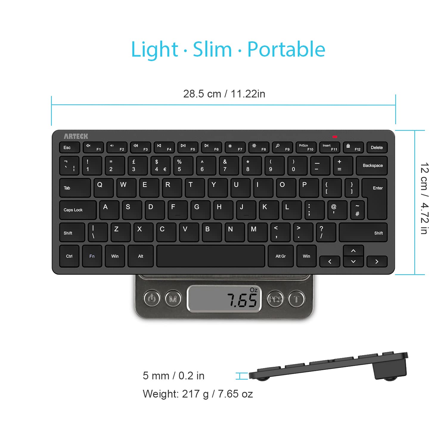 Arteck 2.4G Wireless Keyboard Ultra Slim and Compact Keyboard with Media Hotkeys for Computer Desktop PC Laptop Surface Smart TV and Windows 11/10/8/7, Black