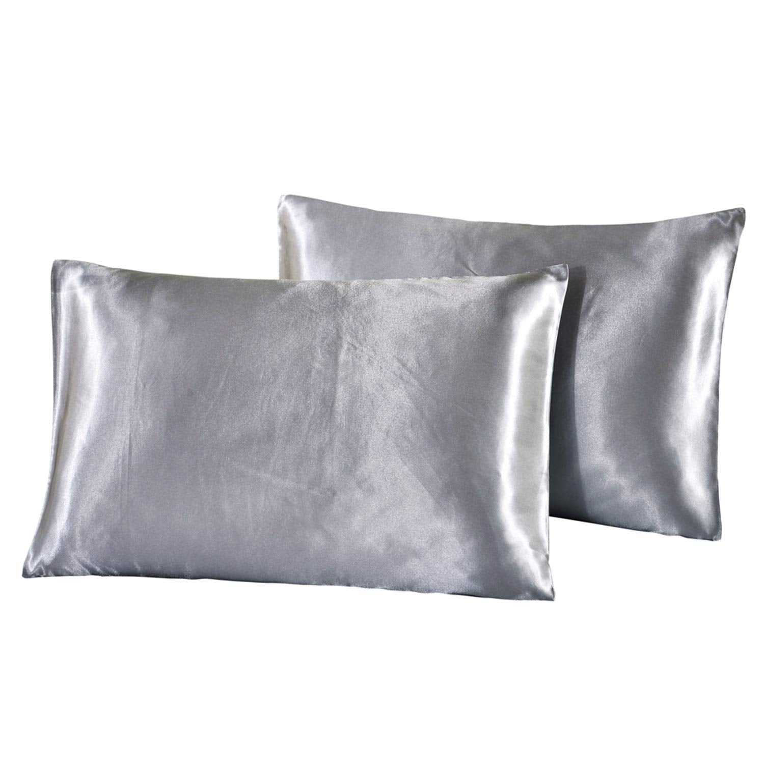 Silver Grey Satin Pillow Cases 2 Pack 50 x 75cm Standard Size - Silver Grey Pillowcases 2 Pack, Ultra-Soft Smooth Polyester Microfiber Pillow Case for Hair and Skin, Envelope Closure