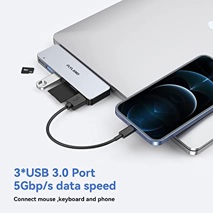 USB Adapter for MacBook Pro 2020/2019/2018, MacBook Air 2020/2019/2018,USB C Adapter macbook pro adapter with Thunderbolt 3 USB C Port, 100W Power Delivery, 3 USB 3.0 Ports, SD/microSD/TF Card Reader3