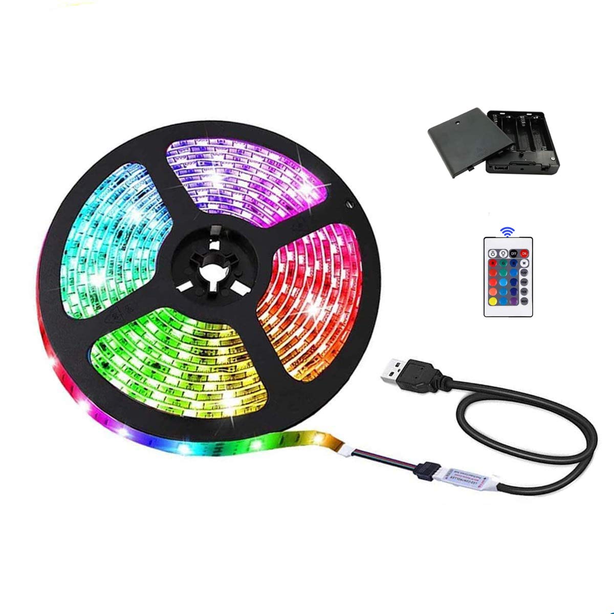 USB Led Strip Lights with Battery Box and Remote Control, 9.84FT/3M,5050 RGB Flexible Color, 5 Volts Safe and Touchable,DIY (9.84FT/3M)