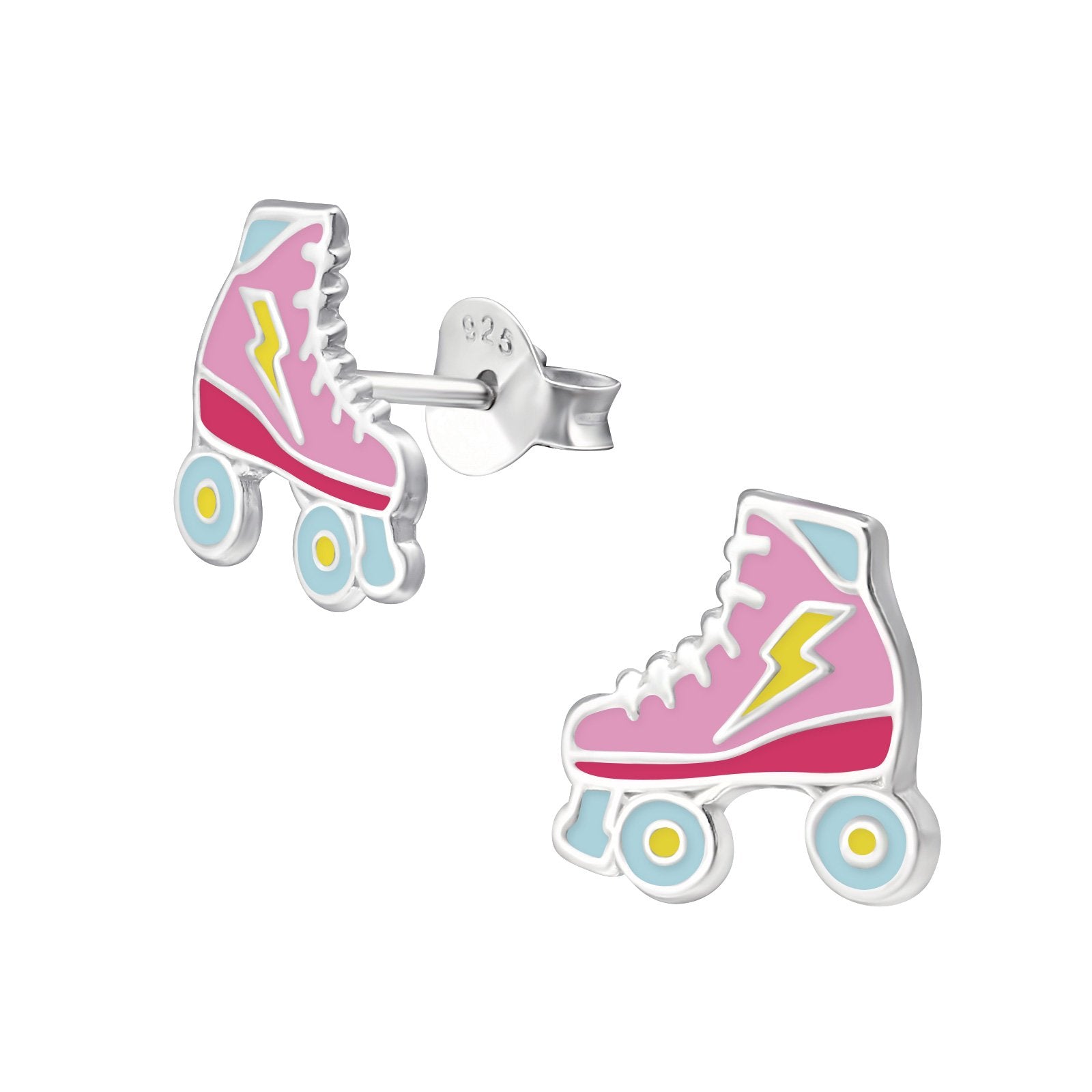 I love silver jewellery - Girls Pink Roller Skates Sterling Silver Stud Earrings