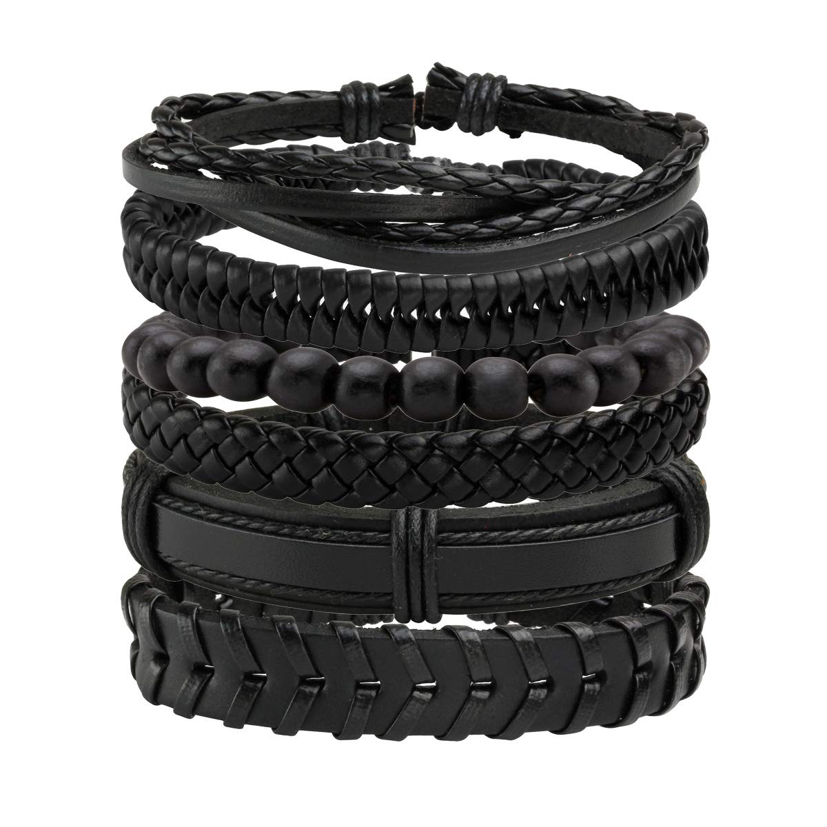 Eigso 6Pcs Braided Leather Bracelets Men Women's Bangles Punk Cuff Wrap Wristbands Adjustable