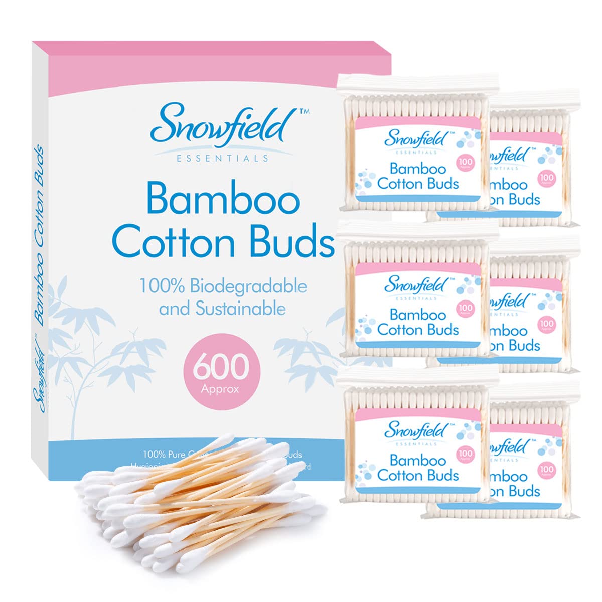 600PCS Bamboo Cotton Buds | Cotton Buds Biodegradable | Cotton Ear Buds for Ear Cleaning | Cotton Wool Buds for Makeup Application | Cotton Bud for Cotton Swabs Ear Sticks