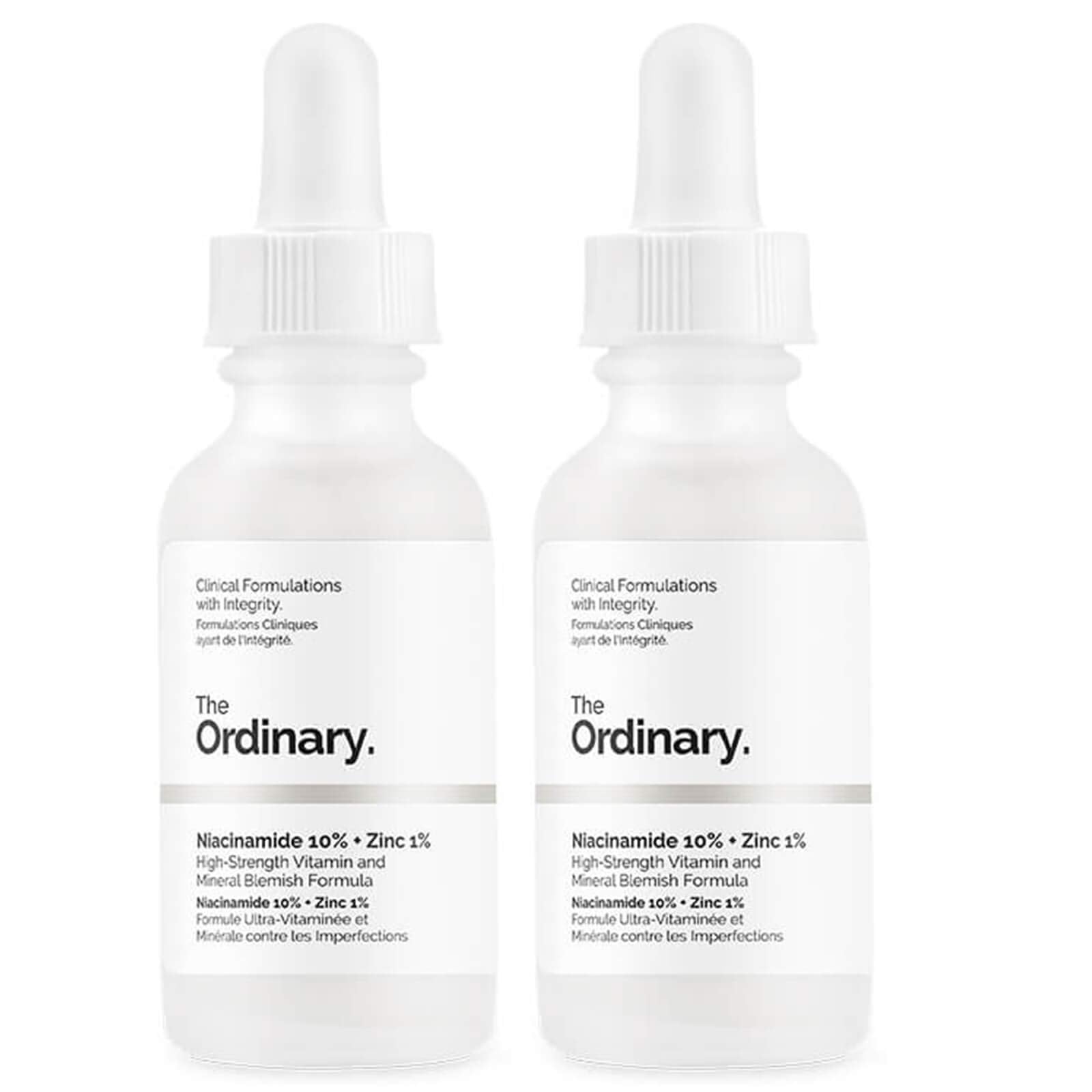 2X 'The Ordinary'. Niacinamide 10% + Zinc 1%. Serum ANTIROJECES 30 ml, Clinical Formulations with Integrity.