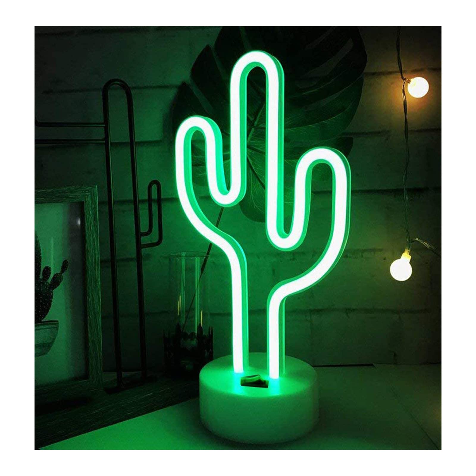 ENUOLI Cactus Lights Neon Signs LED Cactus Neon Lights Night Lights with Pedestal Room Decor Battery USB Operation Cactus Lamps Neon Signs Light Up Children's Room Bedroom Wedding Party Christmas