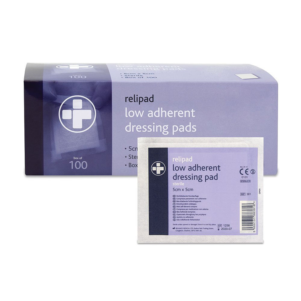 Relipad REL381 Low Adherent Dressing Pad, 5 cm W x 5 cm L (Pack of 100)