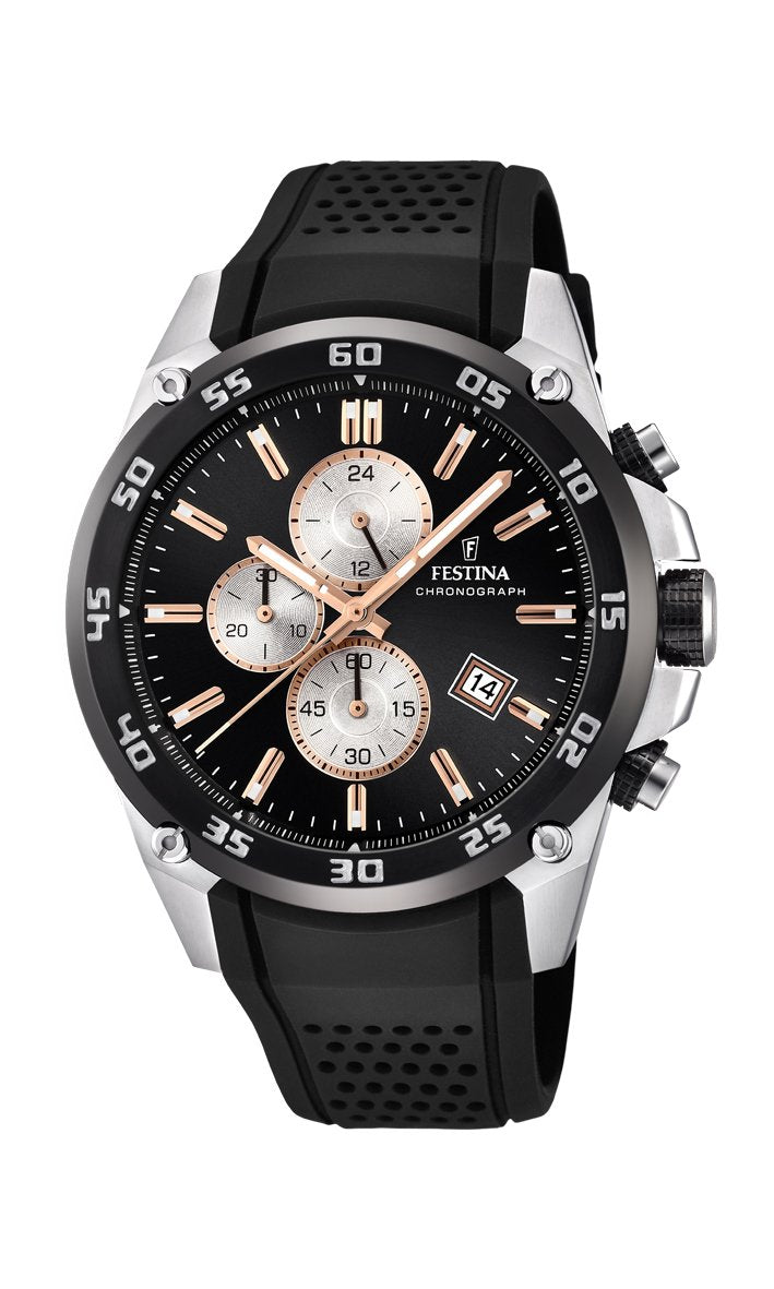 Festina 'The Originals collection' Men's Quartz Watch with Black Dial Chronograph Display and Black Rubber strap F20330/6