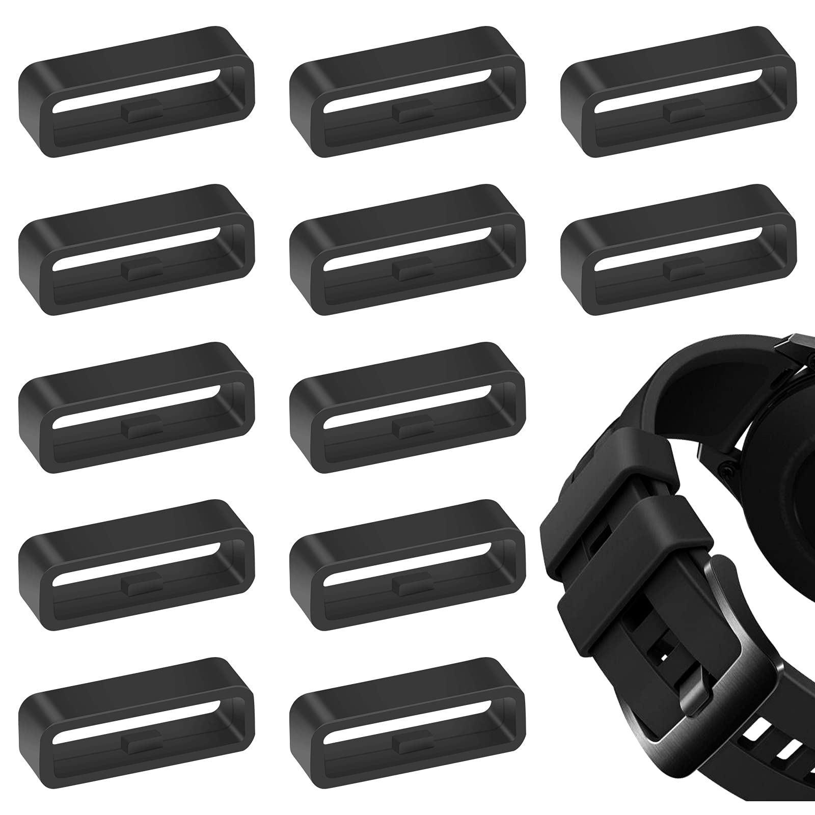 12 Pcs Watch Strap Holder Loop 22mm Watch Strap Keeper Replacement Watch Strap Keeper Watch Strap Retaining Loop Black Lock Ring Compatible for 22mm Strap