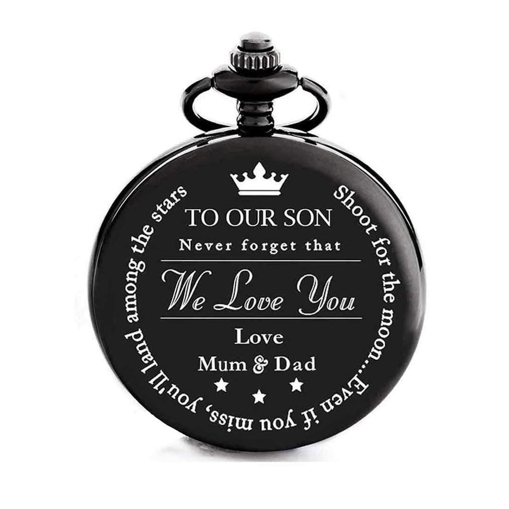 Mum to Son Pocket WatchSon Pocket Watch Love Mum，Quartz Fob Watches with Chain Best Gift for Son from Mum Dad