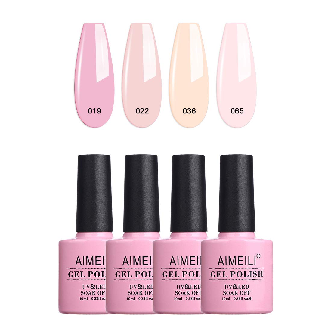 AIMEILI Soak Off UV LED Pastel Pink Gel Nail Polish Multicolour/Mix Colour/Combo Colour Set of 4pcs X 10ml - Kit 17