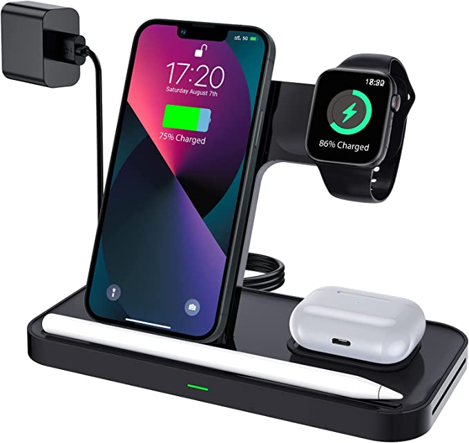 LK Wireless Charging Station 3 in 1 Wireless Charging Stand, Wireless Charger for iPhone 12 13 11 Pro Max XR XS X 8plus 8, Nightstand for Apple Watch 7 6 SE 5 4 3 2, AirPods Pro/3/2(No iWatch Cable)