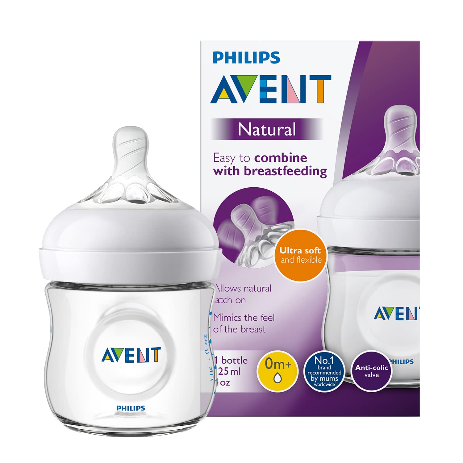 Philips Avent Natural New-born Feeding Bottle, 125 ml (Pack of 1), Transparent