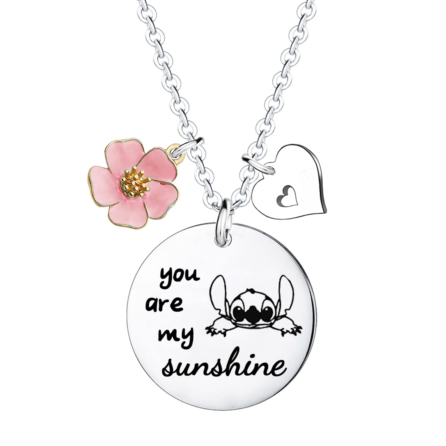 Girl's Necklace Jewellery You are My Sunshine Pendant Necklace Chain Gift for Daughter, Niece, Girls Stitch Gifts Cute Necklaces for Bff Women Friendship Birthday Gift