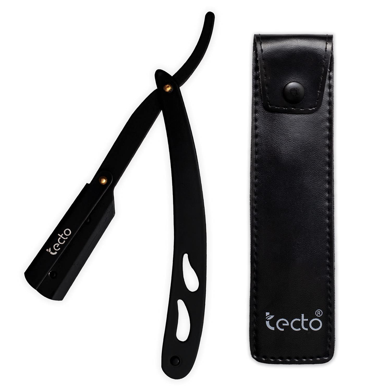 Tecto Cut Throat Razor, Matte Black for Moustache & Beard Shaving Razor, Light Weight Single Blade Razor, Professional Barber Razor, Premium Quality Straight Edge Razor, Travel Pouch Included