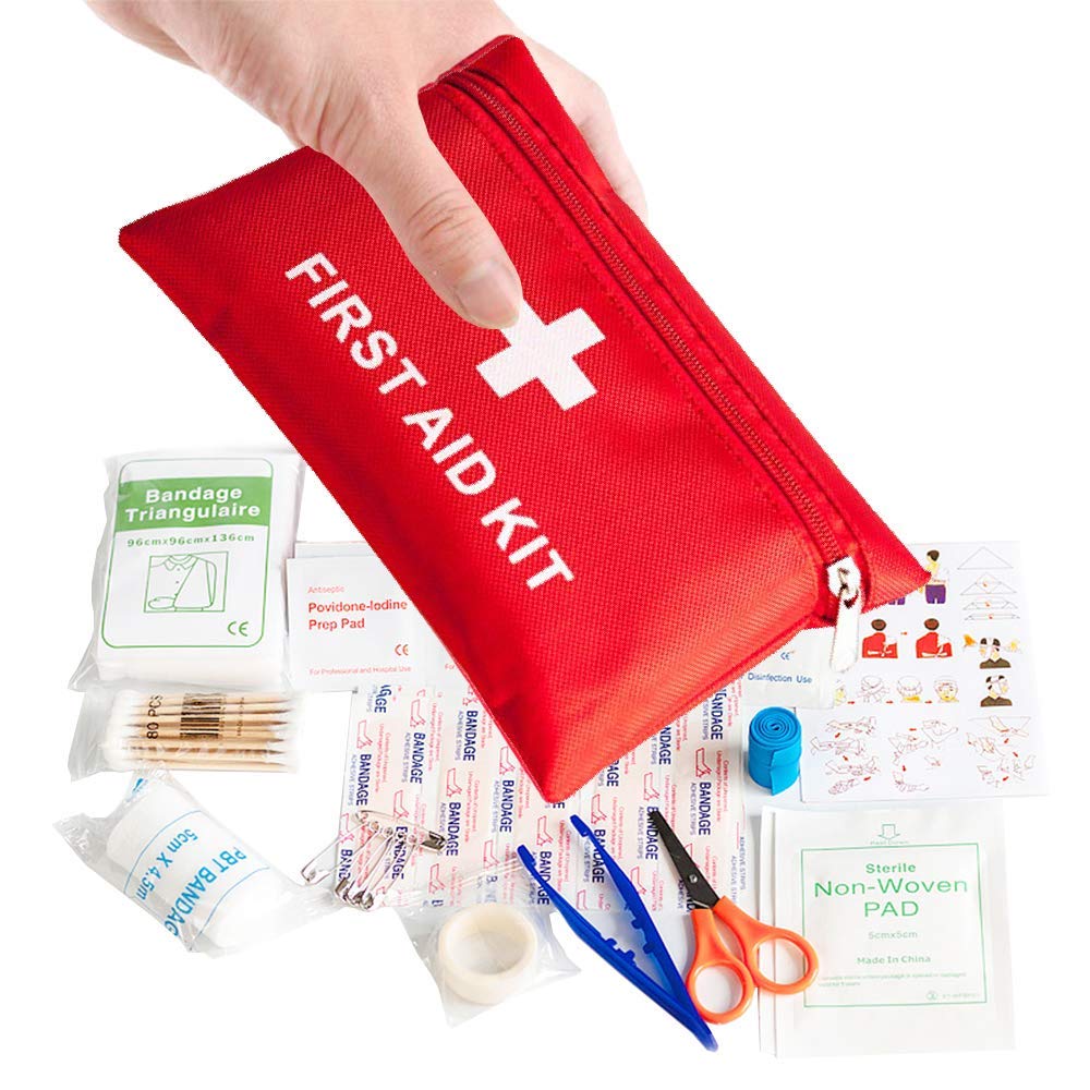 Rmeet Mini First Aid Kit,Small Emergency Survival Kit 78 Pack Medical Trauma Kit Bag Includes Bandage Tablets Cotton Swabs First Aid Guid for Travel Home Office Car Hiking Camping Survival