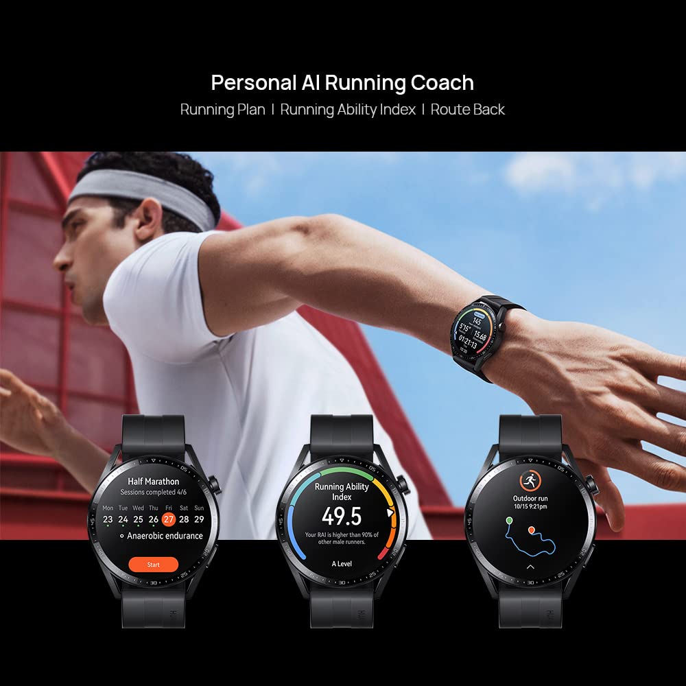 HUAWEI WATCH GT 3 46 mm Smartwatch, 2 Weeks' Battery Life, All-Day SpO2 Monitoring, Personal AI Running Coach, Accurate Heart Rate Monitoring, 100+ Workout Modes, Extended 3-month Warranty, Black