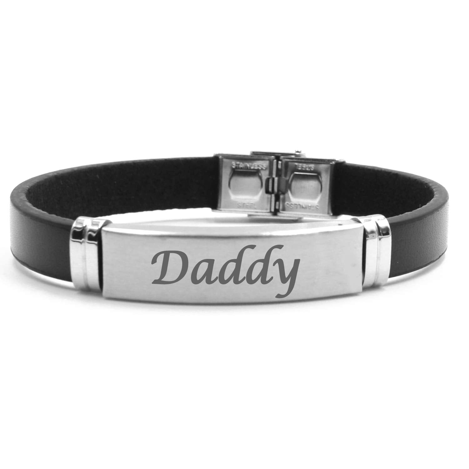 Daddy Bracelet,Black Premium Leather Bracelet, Gifts for dad,Personalised dad Bracelet,customised Jewellery for Men