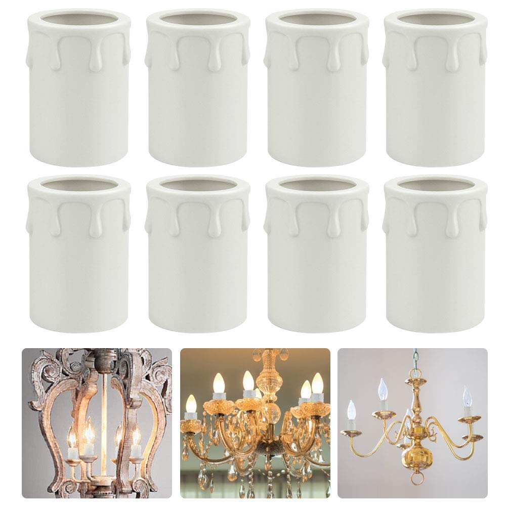 EMAGEREN 8 Pack Candle Drip Sleeves 43 * 60mm Candle Socket Covers Chandelier Candle Sleeves Plastic Covers Tubes Candelabra Base for Most Chandeliers Wall Light and Christmas Decoration, White