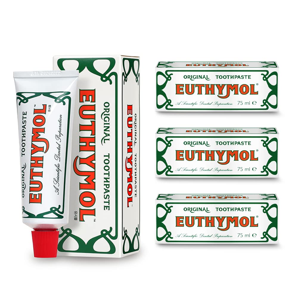 Euthymol Original Toothpaste 75ml * 3 Packs, No Fluoride, Anti-plaque, Antibacterial, Cavity Protection, Teeth & Gums Clean and Healthy, Cool Mint Refresh, Daily Oral Enamel Dental Care